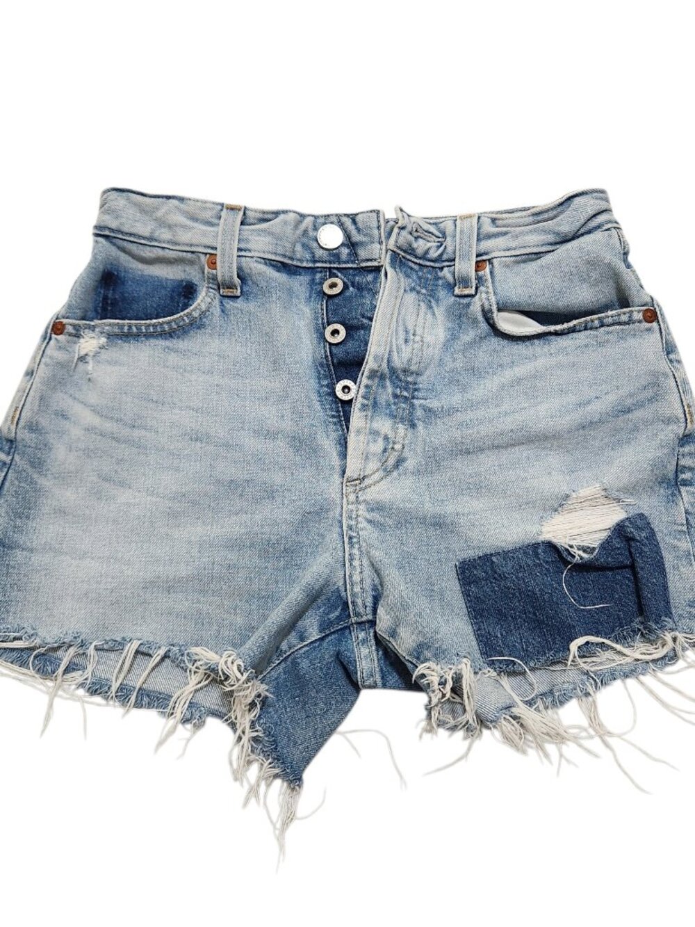 AG Alexxis Womens Shorts Size 26 R High Waist Wedgie Button Fly Blue Distressed
